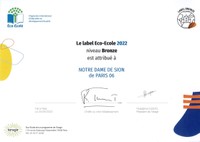 Notre-Dame de Sion obtient le label bronze Eco-Ecole 2022 ! 